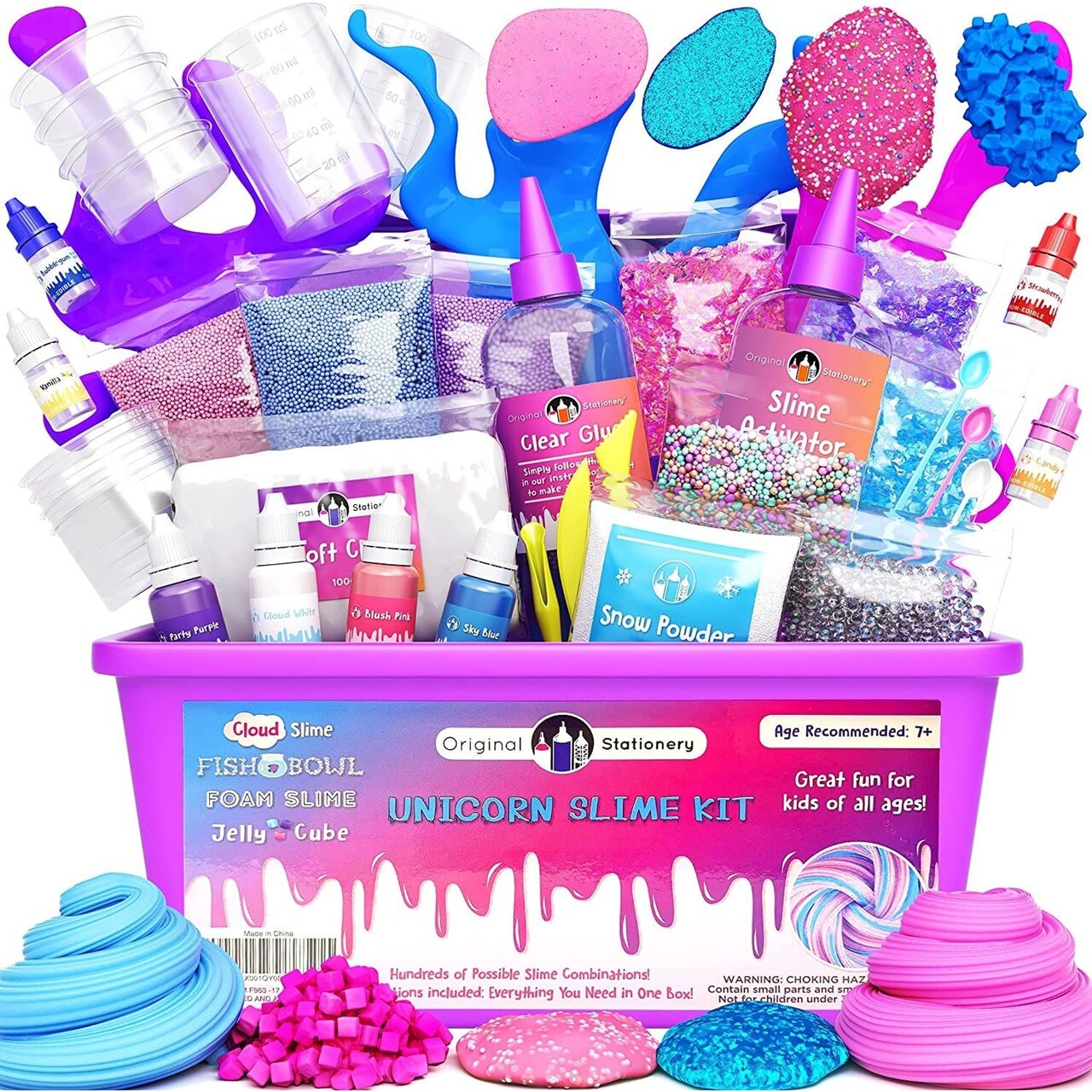 Original Stationery Slime Making Kit - Multicolor, Glow-in-The-Dark, Bubble Gum Scent - DIY Unicorn Slime Kit with Glitter & Clay Add-Ins - Holiday Activity & Birthday Gift for Kids Ages 7+